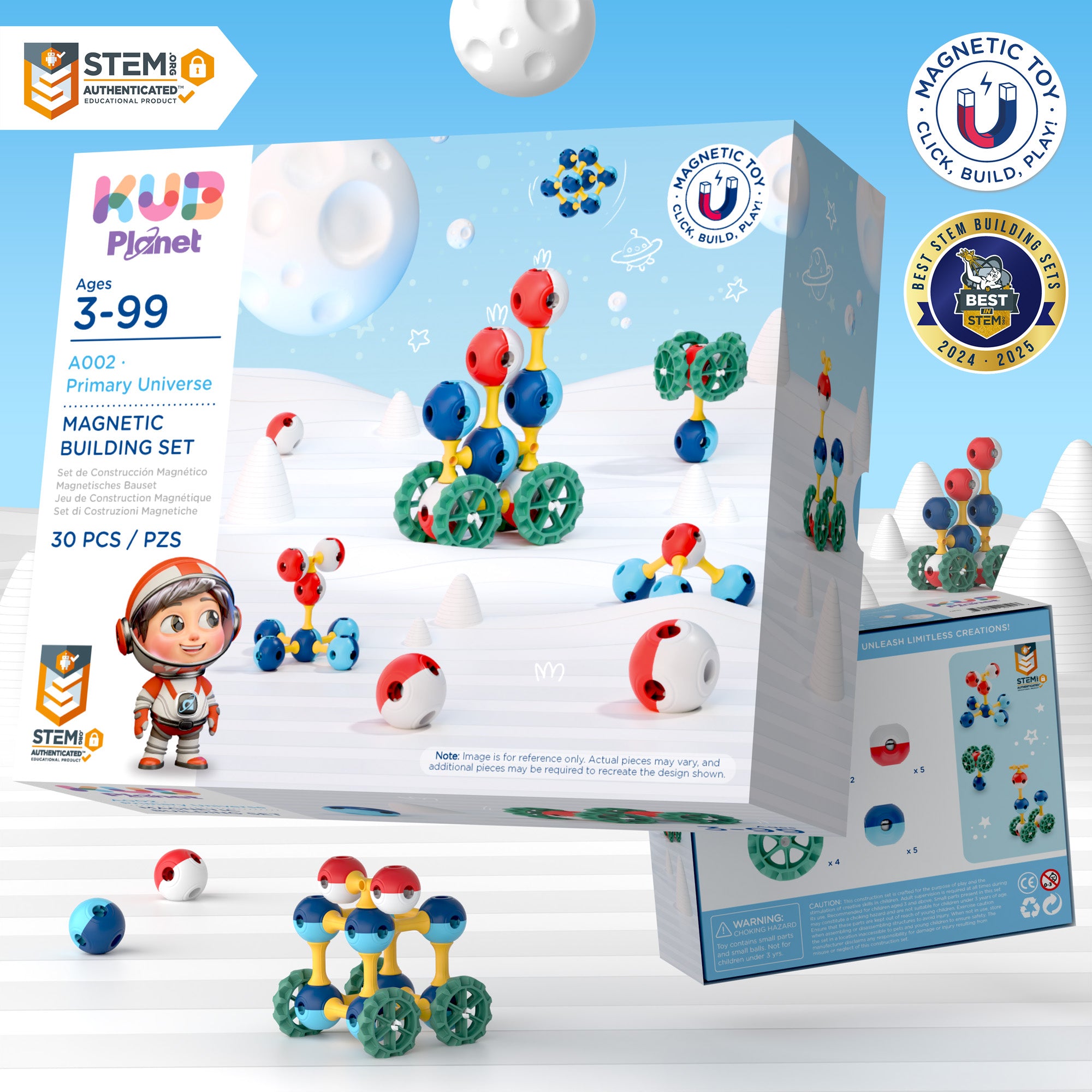 KUB Planet Magnetic Building Blocks for Kids, STEM Educational Toys for Boys and Girls Ages 3+, Space Planet Set (30 Pieces) - Primary Universe