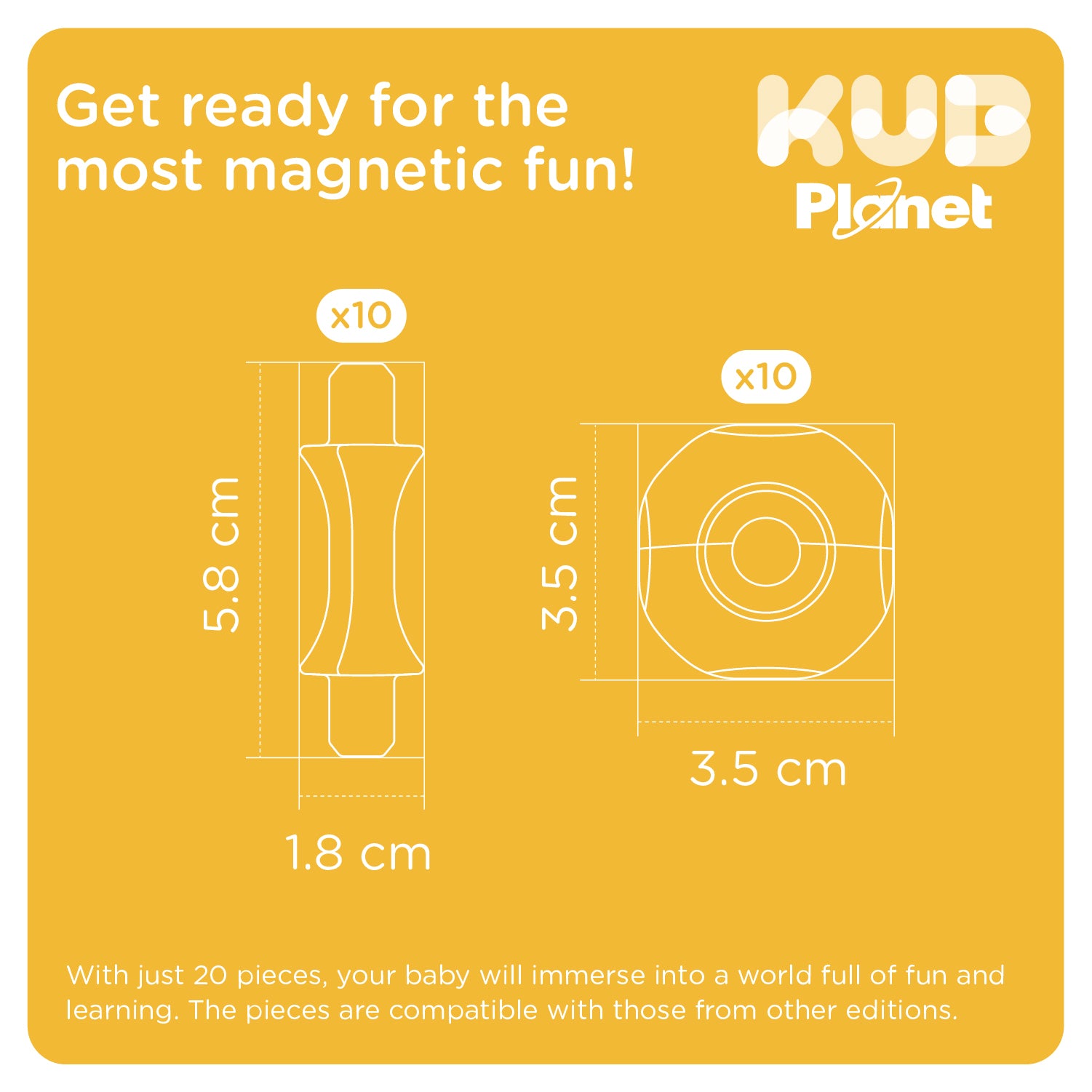 KUB Planet Magnetic Building Blocks for Kids, STEM Educational Toys for Boys and Girls Ages 3+, Space Planet Set (20 Pieces) - Primary Universe Lite