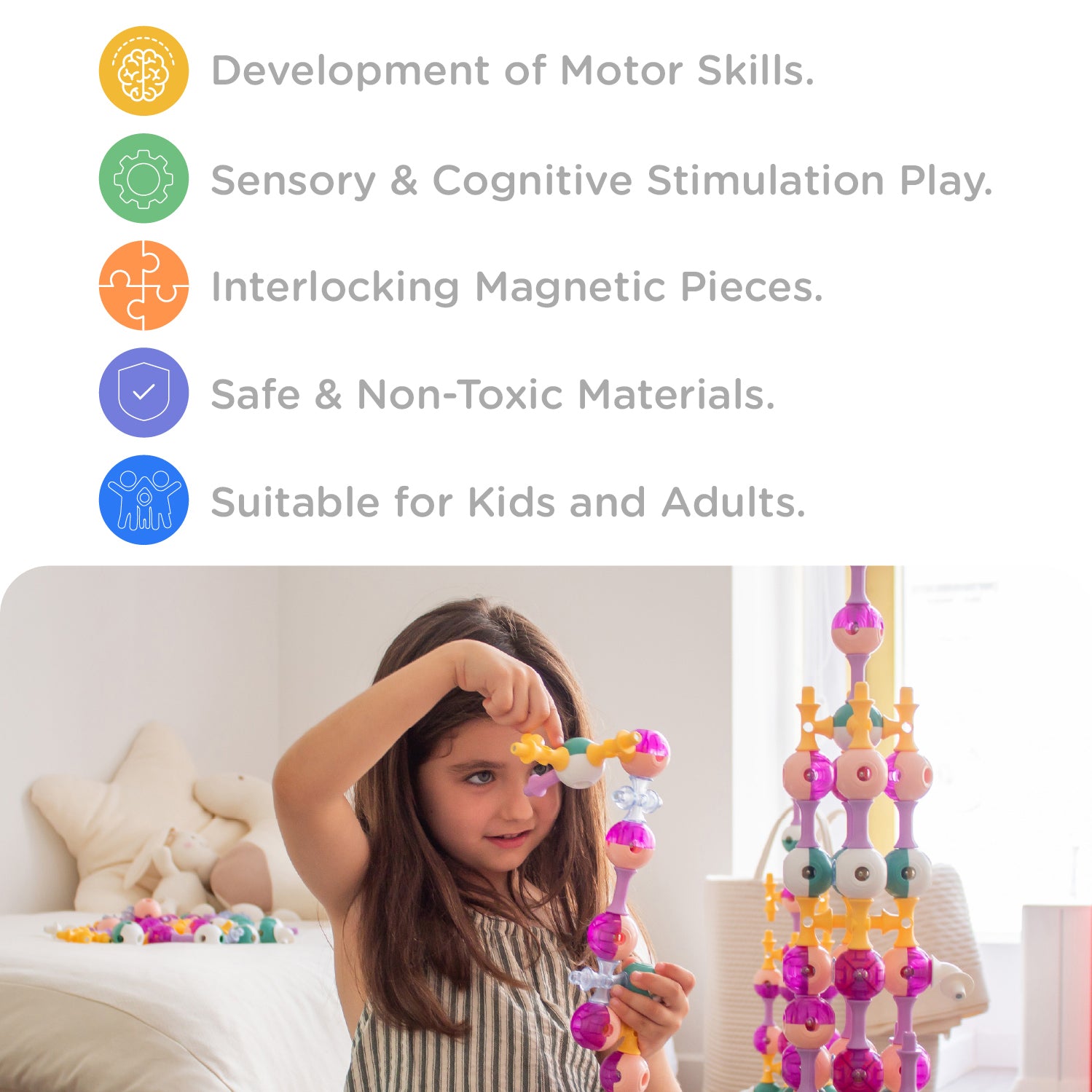 KUB Planet Magnetic Building Blocks for Kids, STEM Educational Toys for Boys and Girls Ages 3+, Space Planet Set (55 Pieces) - Cosmic Soft