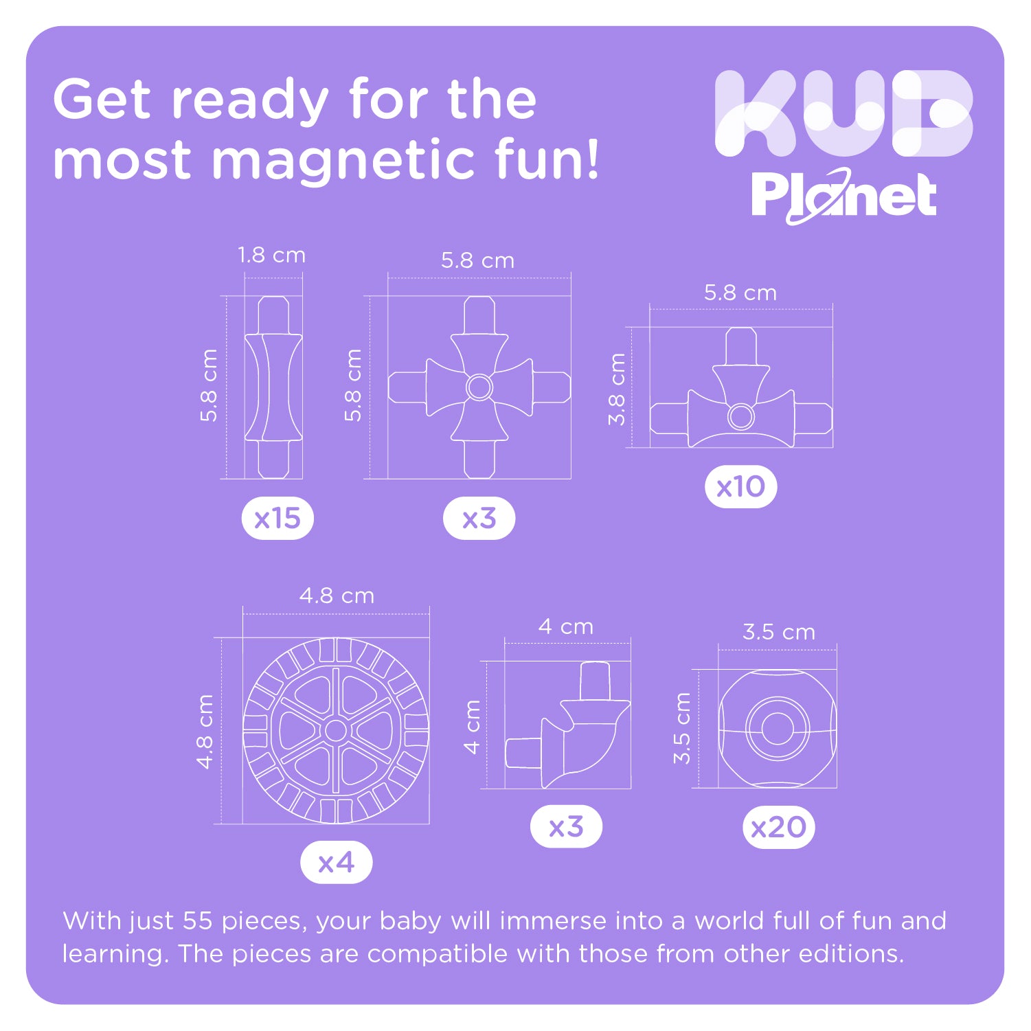 KUB Planet Magnetic Building Blocks for Kids, STEM Educational Toys for Boys and Girls Ages 3+, Space Planet Set (55 Pieces) - Cosmic Soft