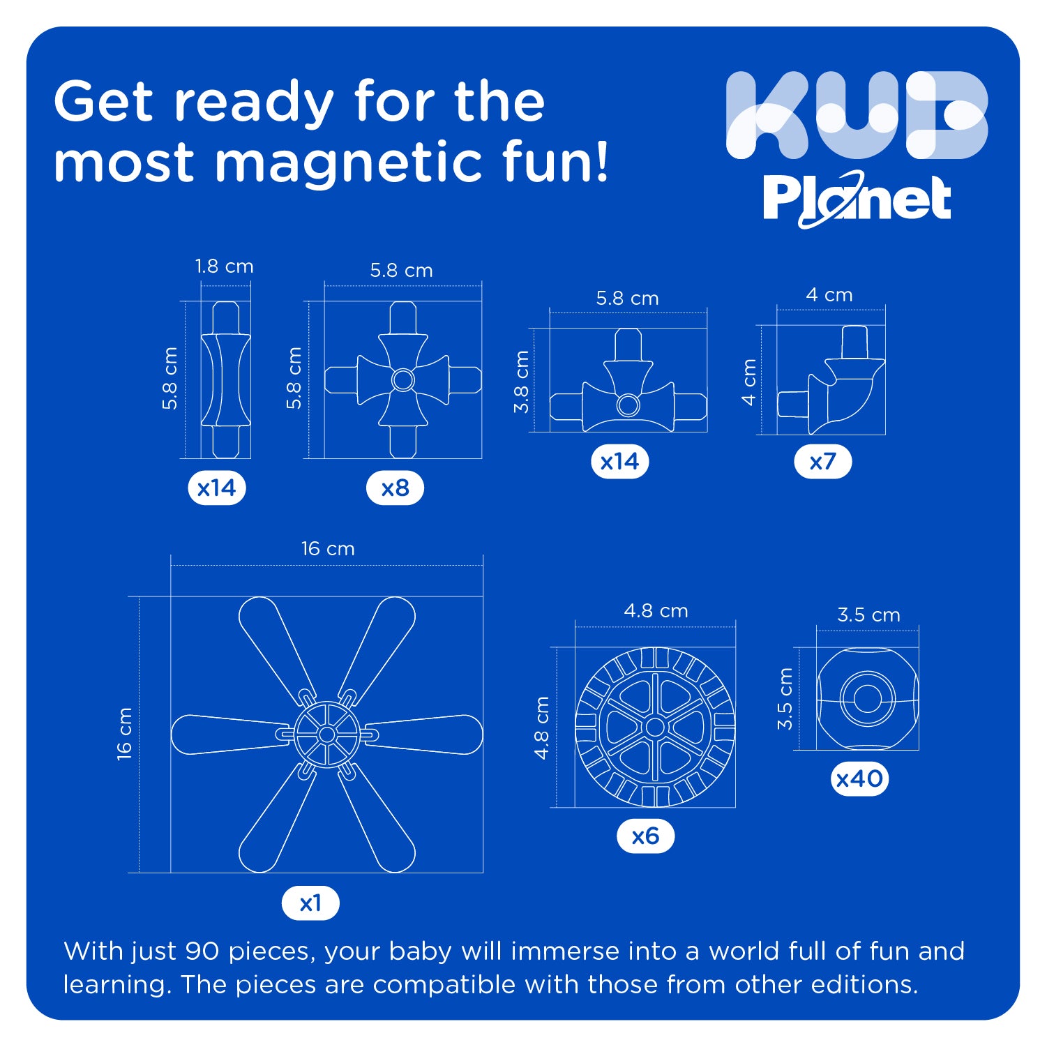 KUB Planet Magnetic Building Blocks for Kids, STEM Educational Toys for Boys and Girls Ages 3+, Space Planet Set (90 Pieces) - Interstellar Navy
