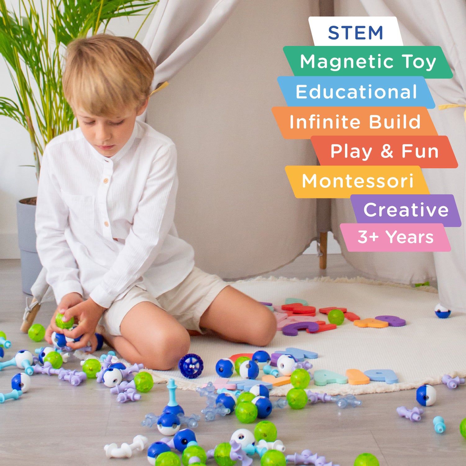 KUB Planet Magnetic Building Blocks for Kids, STEM Educational Toys for Boys and Girls Ages 3+, Space Planet Set (100 Pieces) - Astral Neon