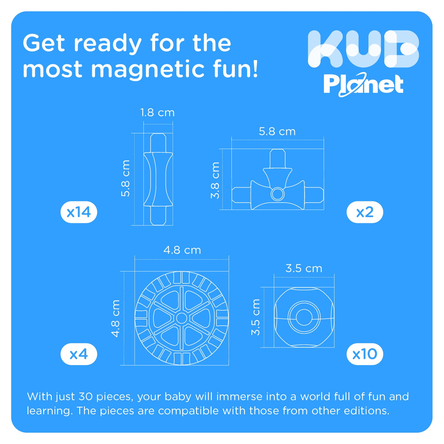 KUB Planet Magnetic Building Blocks for Kids, STEM Educational Toys for Boys and Girls Ages 3+, Space Planet Set (30 Pieces) - Primary Universe
