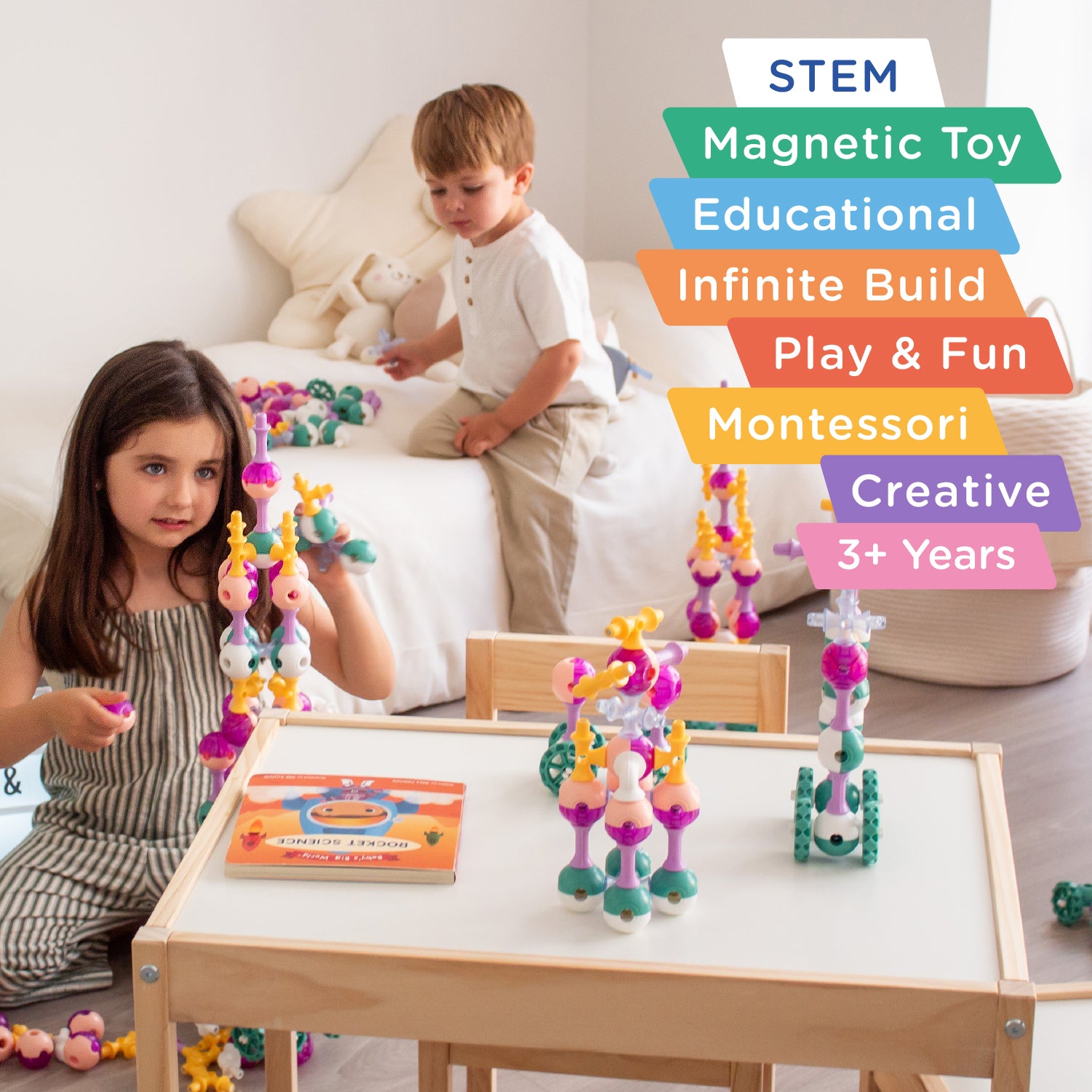 KUB Planet Magnetic Building Blocks for Kids, STEM Educational Toys for Boys and Girls Ages 3+, Space Planet Set (55 Pieces) - Cosmic Soft