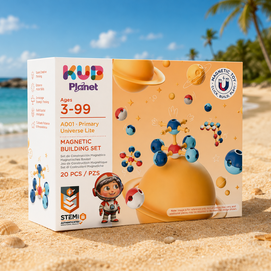 KUB Planet Magnetic Building Blocks for Kids, STEM Educational Toys for Boys and Girls Ages 3+, Space Planet Set (20 Pieces) - Primary Universe Lite