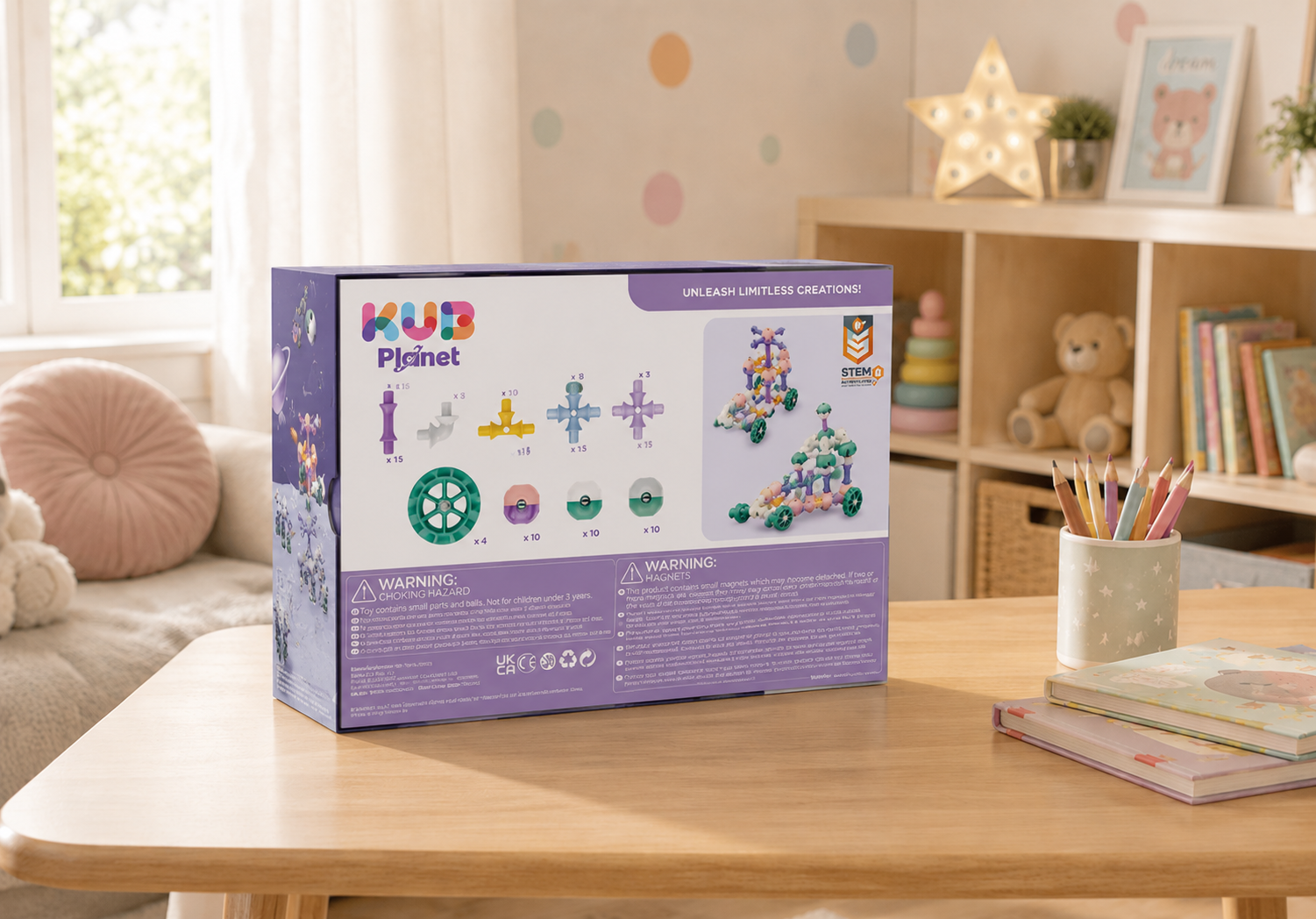 KUB Planet Magnetic Building Blocks for Kids, STEM Educational Toys for Boys and Girls Ages 3+, Space Planet Set (55 Pieces) - Cosmic Soft