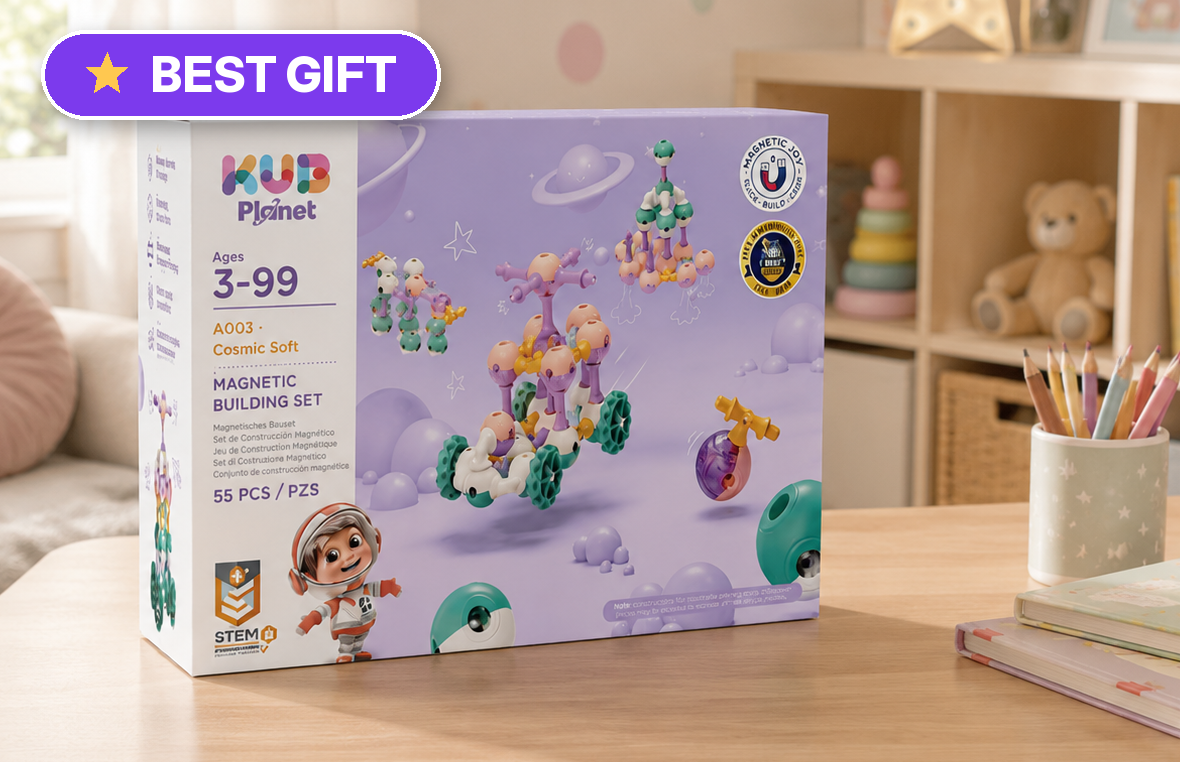 KUB Planet Magnetic Building Blocks for Kids, STEM Educational Toys for Boys and Girls Ages 3+, Space Planet Set (55 Pieces) - Cosmic Soft - Best Gift