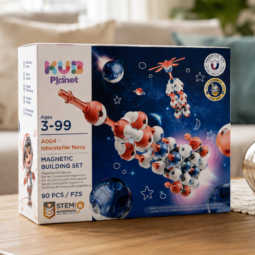 KUB Planet Magnetic Building Blocks for Kids, STEM Educational Toys for Boys and Girls Ages 3+, Space Planet Set (90 Pieces) - Interstellar Navy