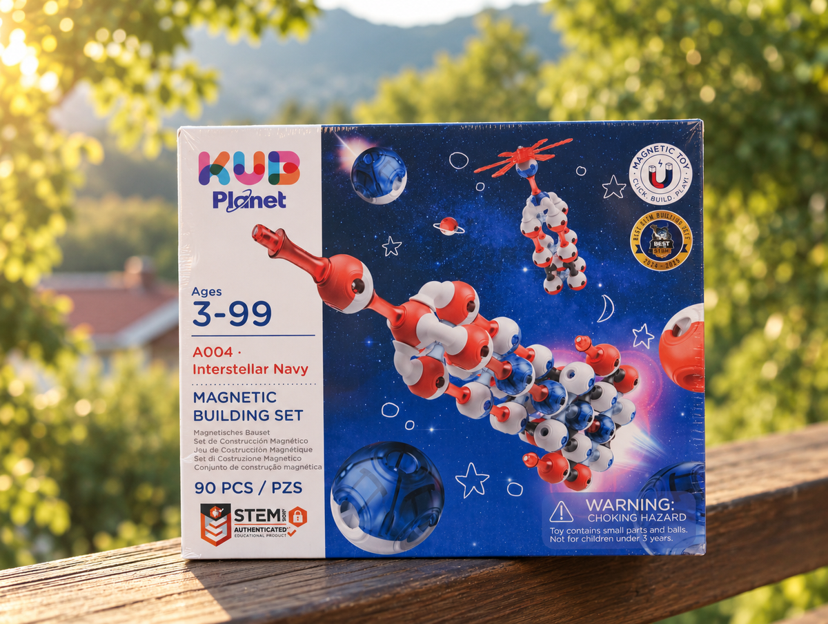 KUB Planet Magnetic Building Blocks for Kids, STEM Educational Toys for Boys and Girls Ages 3+, Space Planet Set (90 Pieces) - Interstellar Navy
